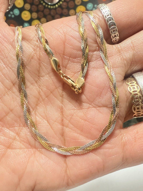 3-Tone Flat Twisted Necklace