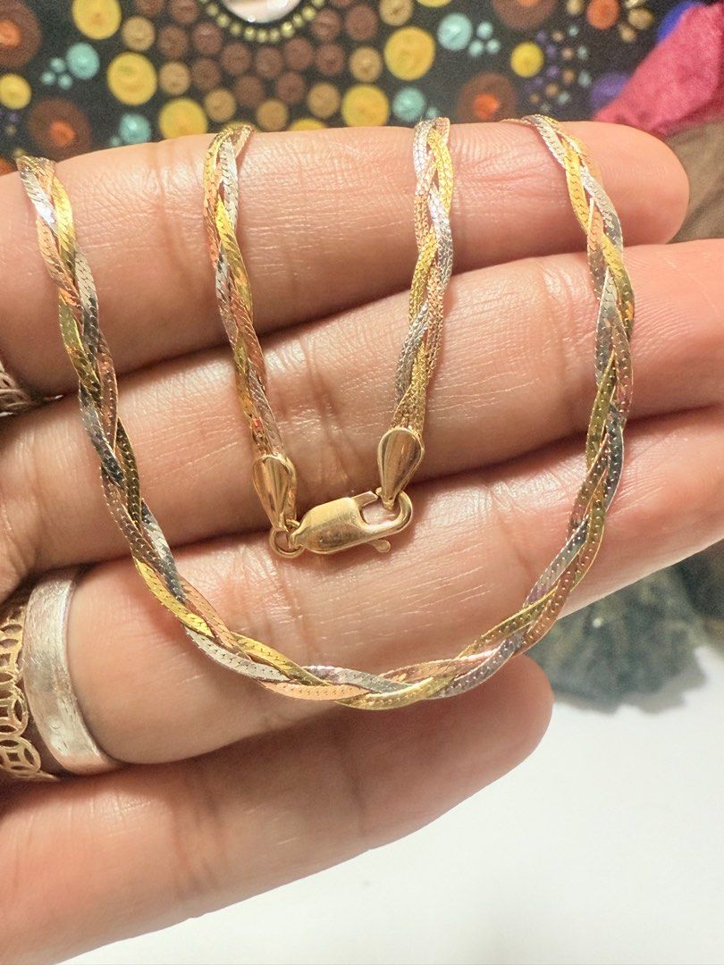 3-Tone Flat Twisted Necklace