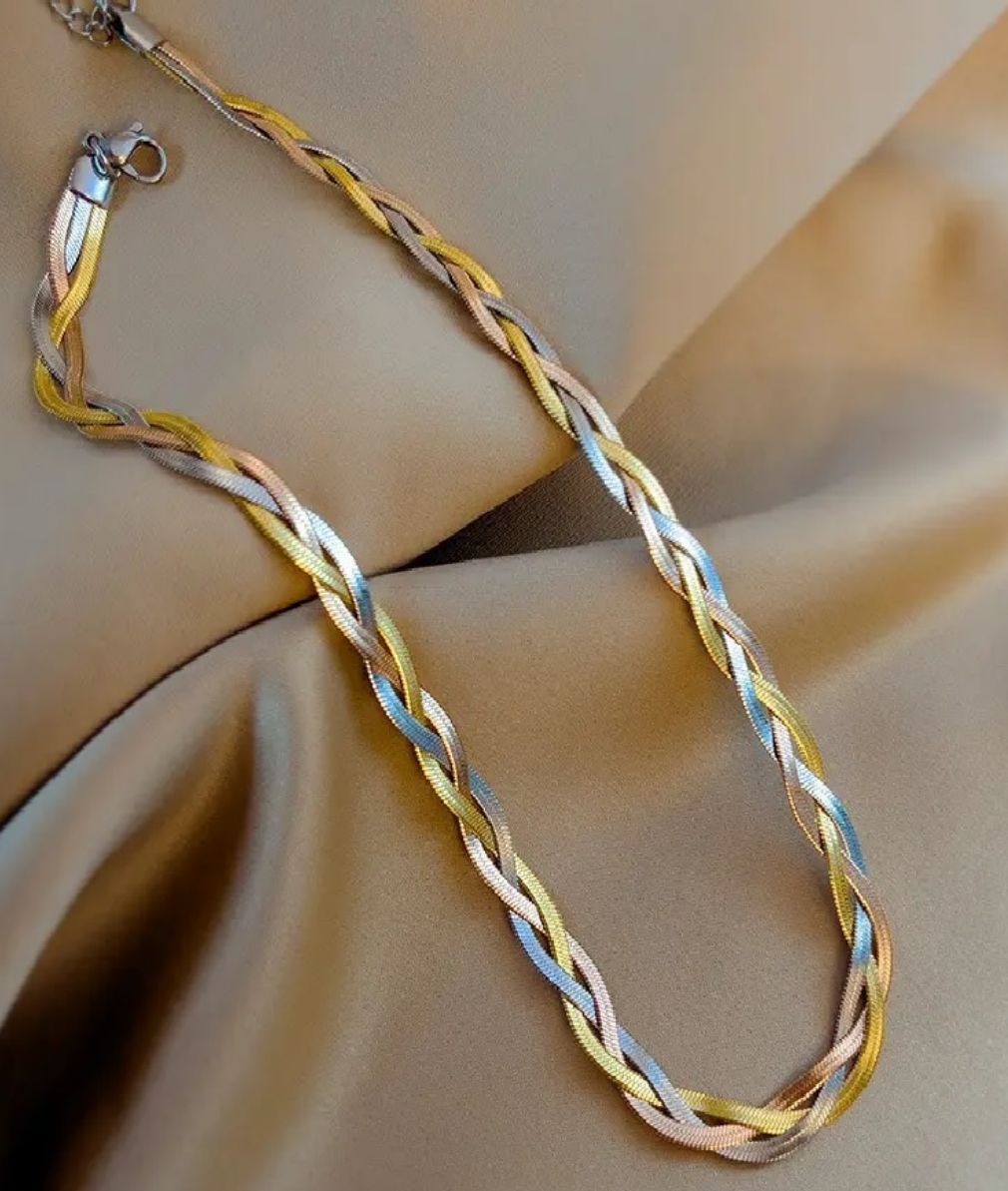3-Tone Flat Twisted Necklace